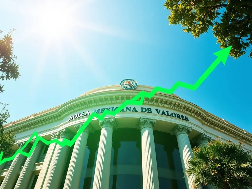 An image of the Mexican Stock Exchange (Bolsa Mexicana de Valores) with a subtle upward trending graph overlayed, representing local market expertise.