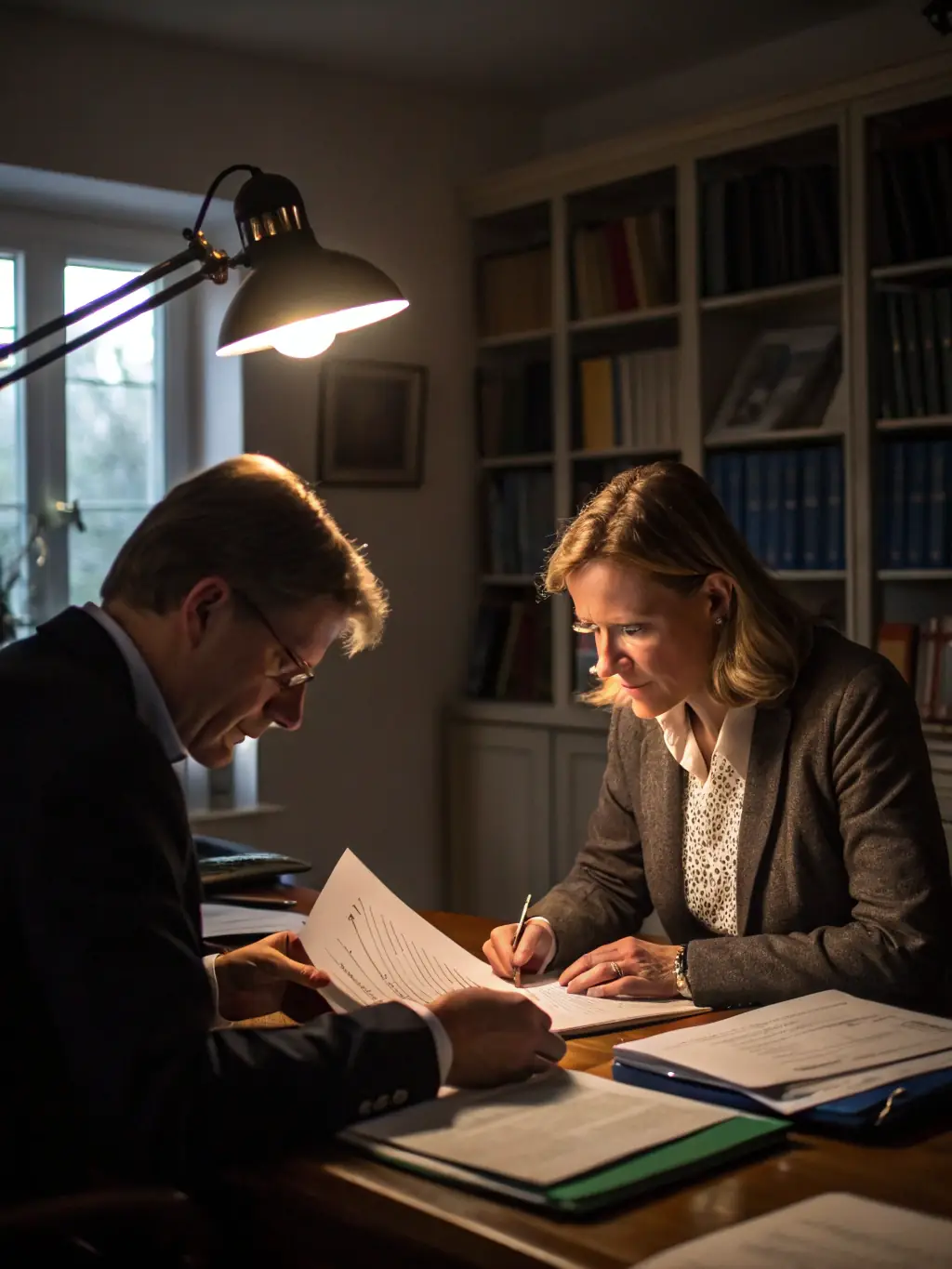 A consultant analyzing tax documents with a client, highlighting the importance of tax optimization and financial efficiency.