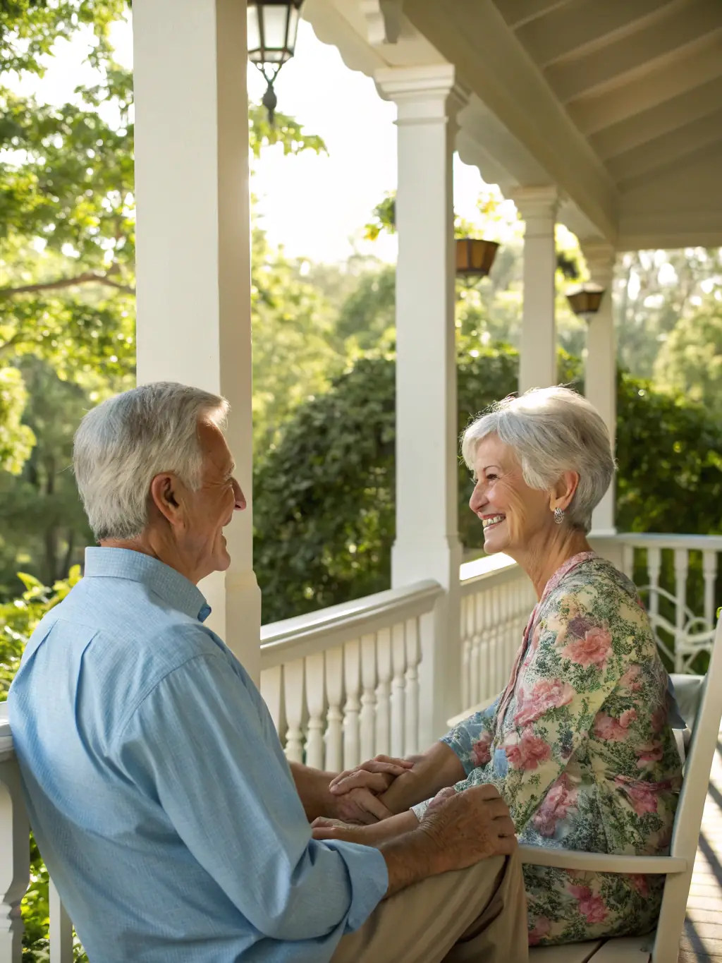 A senior couple smiling confidently while overlooking a peaceful landscape, illustrating the benefits of retirement planning and financial independence.